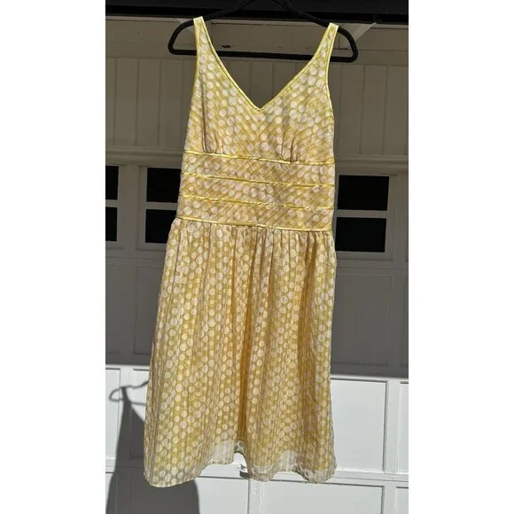 Vintage Robbie Bee Fit and Flare Polka Dot Yellow & White Midi Dress Zipper Sz14 - Picture 9 of 12